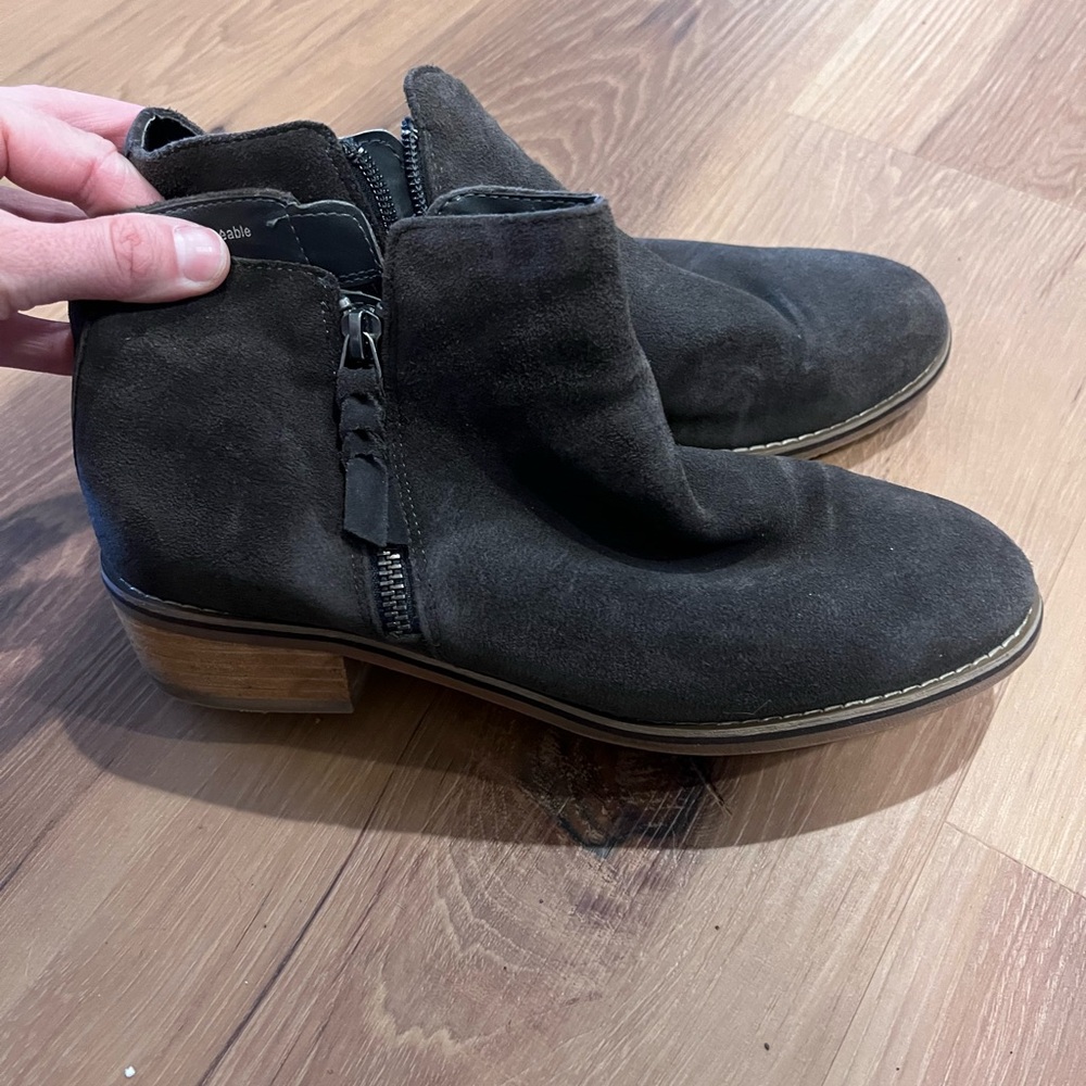 Dark Suede Ankle Boots with Zipper